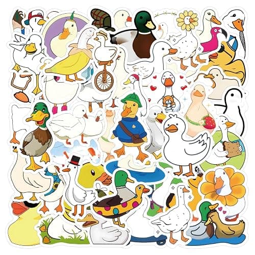 Cute Duck Stickers for Kids, Funny Animals Stickers for Boys Girls Teens Adults, 60PCS Cartoon Duck Vinyl Waterproof Stickers Bulk for Water Bottle Laptop Scrapbook Journal Phone Bike - Image 1