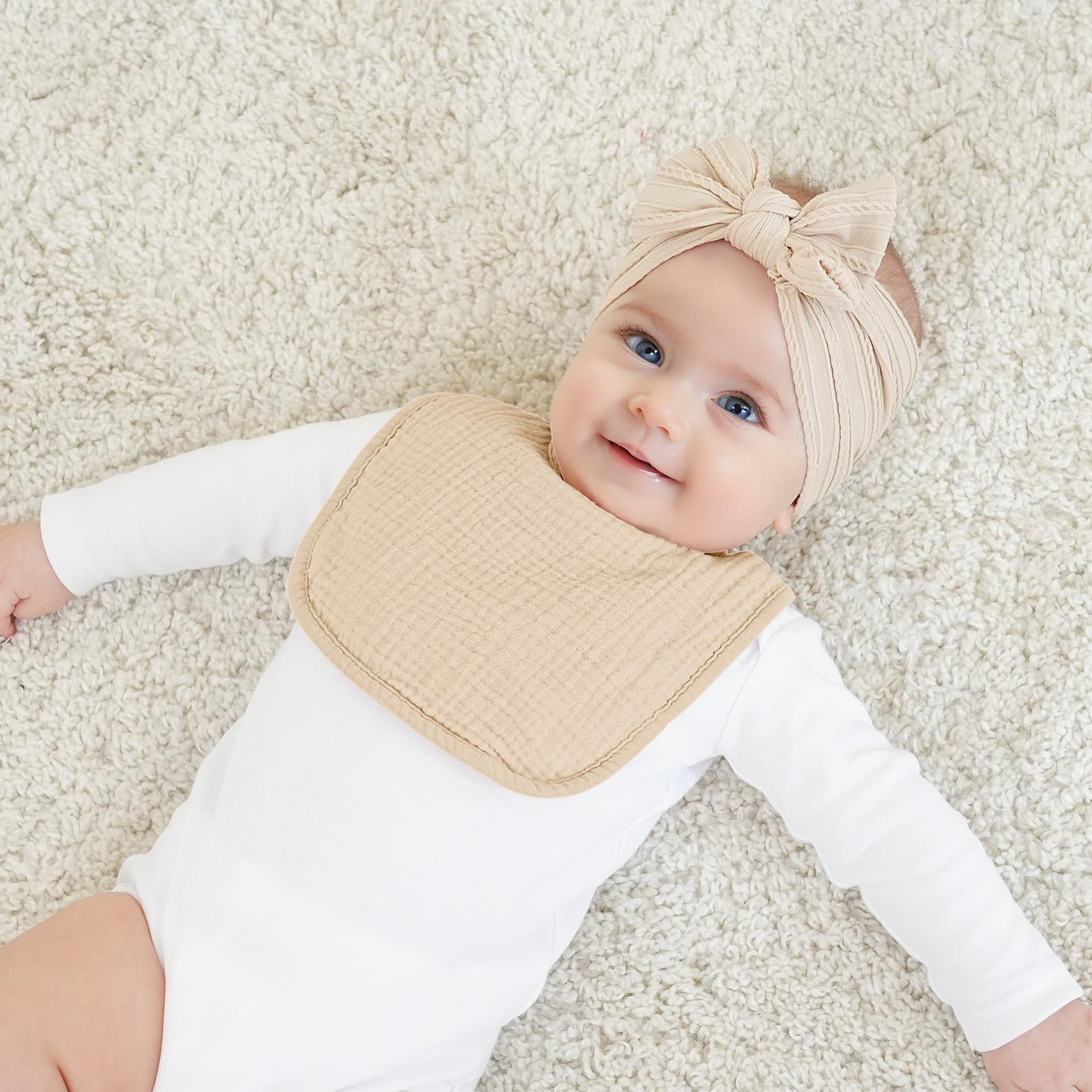 Bearmoss Muslin Baby Drooling Bibs 8 Pack, 100% Cotton Square Adjustable Bandana Bibs for Baby Girls Boys Teething Drool (Coconut Mocha) thumbnail 4