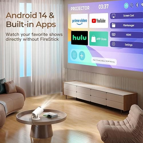 [Built-in Apps & 2026 Upgraded] WEMI Mini Portable Projector Mini Projecteur Portatif with WiFi 6 and Bluetooth 5.4 for Bedroom Smart Movie for iPhone Cell Phone Android OptiBarrel 500 thumbnail 2