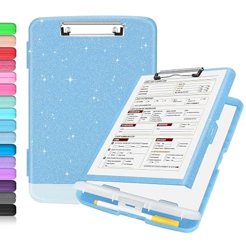 Sooez Glitter Clipboard with Storage, High Capacity Clip Boards 8.5x11 with Pen Holder, Cute Clipboards with Low Profile Clip, Sparkle Plastic Organizer Case Box for Women & Kids, Side Opening - Image 1