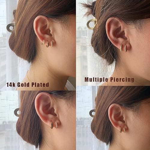 4 Pairs 14k Gold Hoop Earrings Set Twisted Glossy Zirconia Small Huggie Earrings For Multiple Piercing Cuff Cartilage Jewelry For Women Girls thumbnail 3