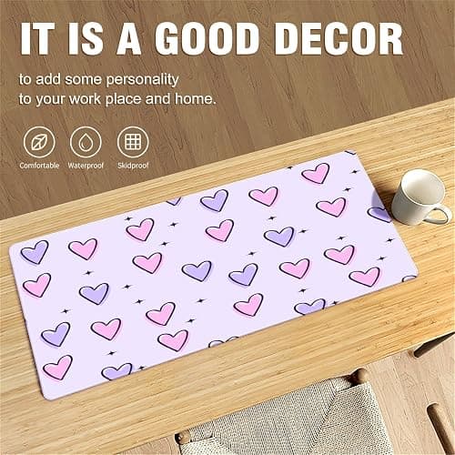 FCZ Large Gaming Mouse Pad 35.4''x15.7'' Pink Purple Love Hearts Extended Non-Slip Soft Rubber Mousepad Desk Mat for Desktop Office Stitched Edges Waterproof Keyboard Mat for Computer Laptop thumbnail 8