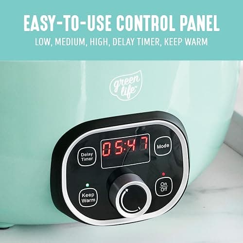 GreenLife 6QT Ceramic Slow Cooker, PFAS-Free, Programmable, Removable Healthy Nonstick Pot for Family Meals, Sear on Stovetop, Keep Warm, Digital Timer, Dishwasher Safe Crock, Turquoise thumbnail 6