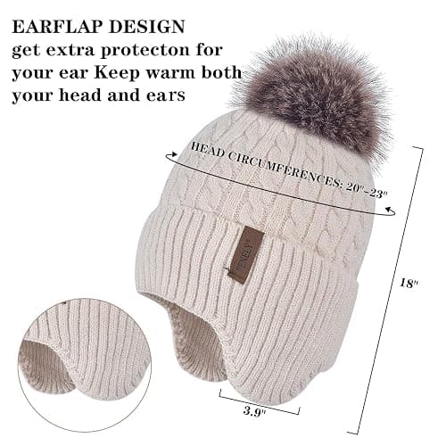 FENELY Women's Knitted Warm Beanie Winter Hat, Warm Chunky Snow Hat with Pompom thumbnail 4