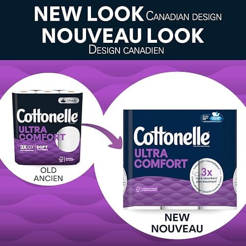 Cottonelle Toilet Paper, 12 Mega Rolls = 48 Regular Rolls, Ultra Comfort, Soft Bathroom Tissue, 244 Sheets per Roll, Packaging May Vary thumbnail 2
