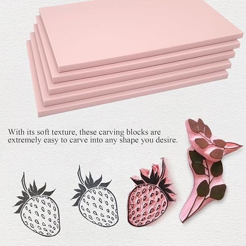 5 Pack 4"x6" Pale Pink Rubber Stamp Carving Blocks Pink Rubber Carving Blocks Linoleum Block for Stamp Maker Printmaking Supplies thumbnail 6