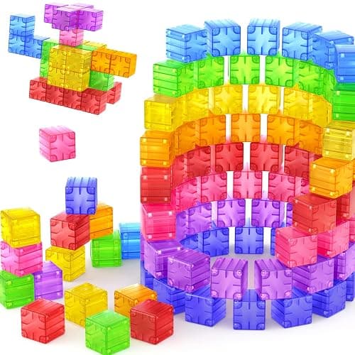 Feoxialy Magnetic Blocks - 52pcs Translucent Magnetic Cubes, Digit Building Blocks Magnet Toys for Kids, Rainbow STEM Creativity Toys 3+ Year Old Boys & Girls Toddlers Kids Christmas Birthday Gifts - Image 1