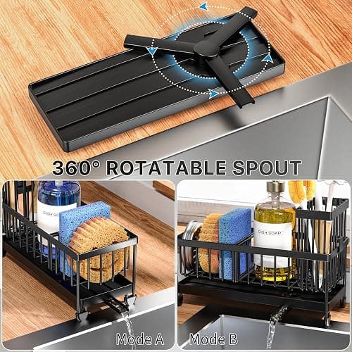Cisily Sponge Holder for Kitchen Sink, Sink Caddy Organizer with High Brush Holder, Kitchen Countertop Organizers and Storage Essentials, Rustproof 304 Stainless Steel (Black, 9.25″) thumbnail 3