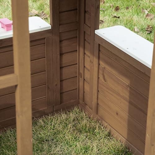 Outsunny Kids Outdoor Playhouse, Wooden Cottage with Door & Windows, Brown | Flower pot holder and boxes, garden games cottage for ages 3-8 thumbnail 9