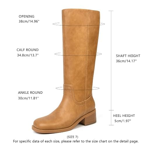 SUIARA Knee High Boots Women Square Toe Chunky Block Heel Banana Campus Boot Wide Calf Comfortable Low Heel Riding Long Boots thumbnail 5