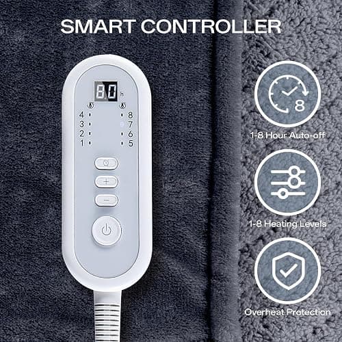 Ceamorfco Heated Blanket Throw, Electric Blanket Soft Sherpa Flannel, 8 Hours Auto Shut-off & 8 Fast Heating Levels, Machine Washable ETL Certified, Heating Blanket for Bed & Sofa (50x60 inches, Gray) thumbnail 5