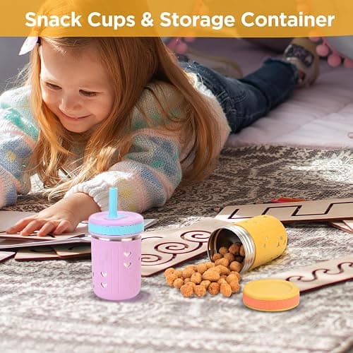 Tronco [4 Pack] 10 oz 2-in-1 Stainless Steel Kids Tumbler Cups with Silicone Sleeves, Spill-Resistant Flexible Straws & Storage Lids, BPA-Free Smoothie and Snack Cups, Dishwasher Safe thumbnail 2