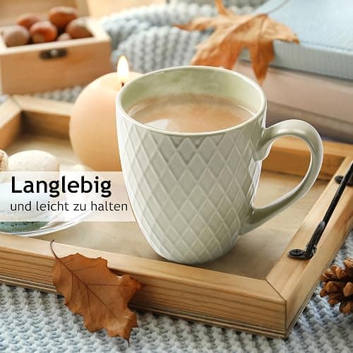 MIAMIO - Coffee Mugs set of 6 / Coffee Cups - 6 x 14 Oz Ceramic Mugs - Large Coffee Mugs - Microwave & Dishwasher safe - Palmanova Collection (Green) thumbnail 5