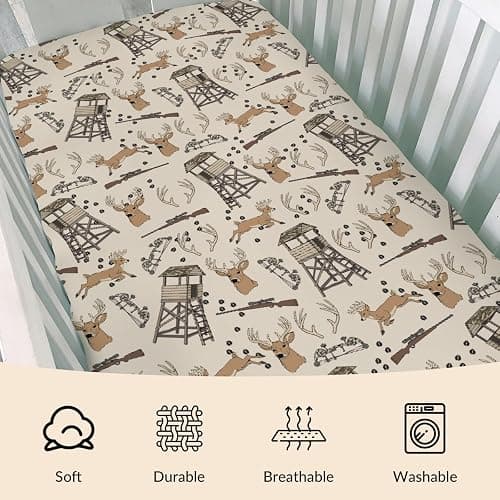 Deer Hunting Baby Crib Sheets Hunter Tree Stand Soft Breathable Baby Sheets Wild Animals Hunter Fitted Crib Mattress Cover for Standard Mattress 28x52in thumbnail 4
