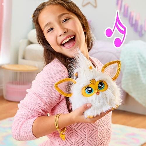 Furby Gold Glam Interactive Plush Toys for 6 Year Old Girls & Boys & Up, Voice Activated Animatronic, Speaks English & Furbish, White, Christmas Stocking Stuffers (Amazon Exclusive) thumbnail 7