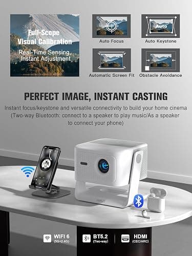 【Official Licensed Google TV】4K Smart Projector with WiFi and Bluetooth, VOPLLS Outdoor Projectors with Dolby/Auto Focus, Portable Movie Phone Wireless Gaming Wifi Proyector for Bedroom/Home/Celling thumbnail 6