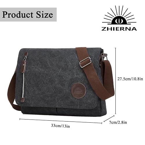 ZHIERNA Canvas Satchel Messenger Bag for Men Women, Vintage Shoulder Crossbody 13.3" Laptop Bag for Work Travel thumbnail 3