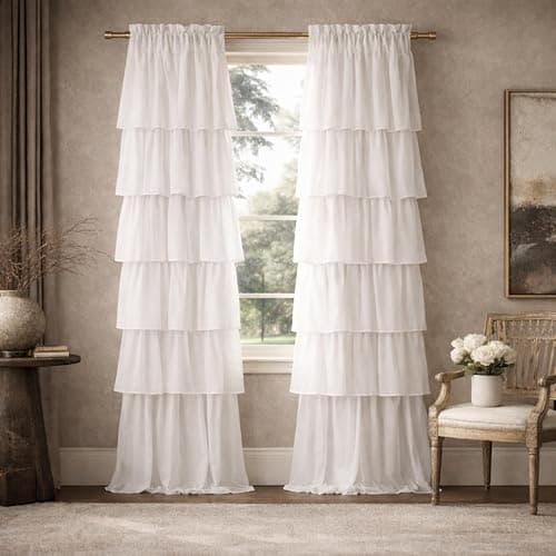 Dainty Home Pleated Layer Curtains for Living Room and Bedroom White 84" x 40" Set of 2 Rod Pocket Header Curtains Long Curtain Panel Window Curtains - Image 1