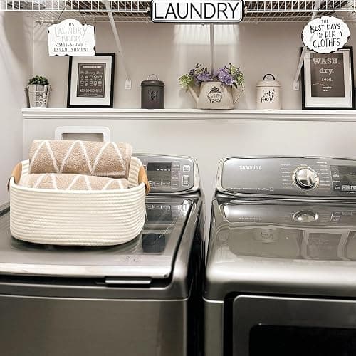 Cherrynow Square Woven Storage Basket for Shelves,Books,Cotton Rope Basket,Cube Storage Bin for Baby Toy,Towel,Magazine Basket,Home Décor White thumbnail 7