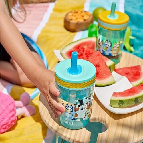 Zak Designs Bluey Kelso Toddler Cups For Travel or At Home, 15oz 2-Pack Durable Plastic Sippy Cups With Leak-Proof Design is Perfect For Kids (Bluey & Friends) thumbnail 9