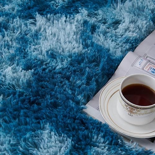 TABAYON Shaggy Tie-Dyed Dark Blue Rug, 2x3 Area Rugs for Living Room, Anti-Skid Extra Comfy Fluffy Floor Carpet for Indoor Home Decorative thumbnail 4