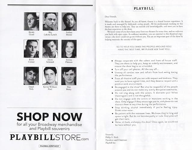Brody Grant "THE OUTSIDERS" Brent Comer/Jason Schmidt/Sky Lakota-Lynch/Emma Pittman/January 2025 Broadway Musical Playbill with (2) Two Advertising Flyers thumbnail 3
