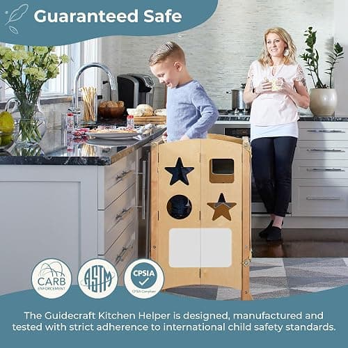 Guidecraft Classic Kitchen Helper® Toddler Tower - Gray: Folding, Adjustable Height, Learning Step Stool for Kids, W/Chalkboard | Montessori Collapsible Safety Non-Slip Platform thumbnail 3