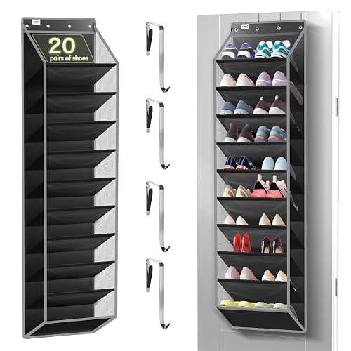 Kotkn 10 Tier Over The Door Organizer - Heavy Duty Hanging Storage Rack with Sturdy Oxford Fabric, Holds 20+ Pairs of Footwear, Boots & Sneakers, Saves 50% Closet Space (Black) - Image 1