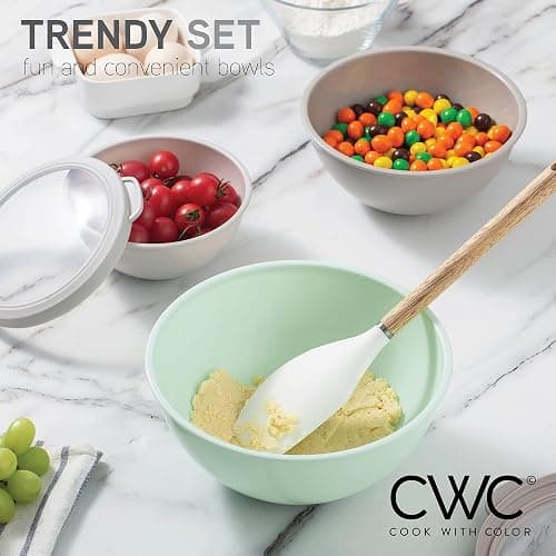 COOK WITH COLOR Nesting Mixing Bowls - 12 Piece Plastic Bowl Set with Lids, Microwave Safe (Mint Ombre) thumbnail 5