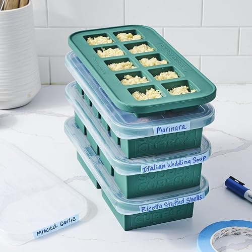 Souper Cubes Silicone Freezer Molds Gift Set with 2 Tbsp, 1/2, 1, and 2 Cup Silicone Freezer Trays With Lids - Meal Prep and Kitchen Essentials Bundle - Kale thumbnail 2