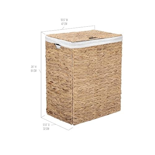 Seville Classics Premium Natural Handwoven Portable Laundry Bin Basket with Carrying Handles, Natural Water Hyacinth, Rectangular, Volume: 2.5 bushels or 3.1 cu. ft, 18.5" W x 12.2" D x 24" H thumbnail 3