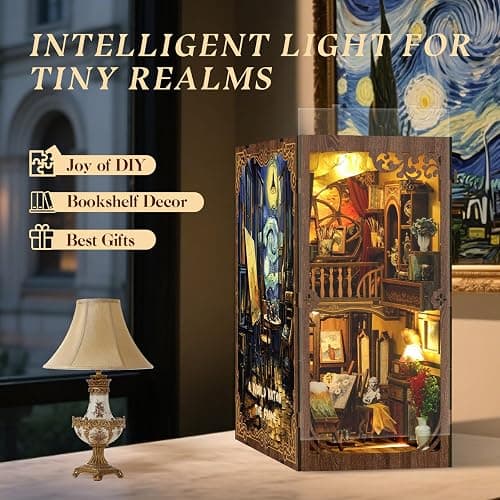 Book Nook Kits for Adults: LUMYCE Book Nook Kit Model Kits Craft Kits for Adults - DIY Miniature House Kit for Bookshelf Booknook Tiny House with Sensor Led Light thumbnail 4