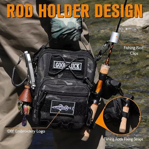 Dovesun Small Fishing Backpack, Waterproof Fly Fishing Sling Pack Tackle Bag with Tackle Boxes thumbnail 5