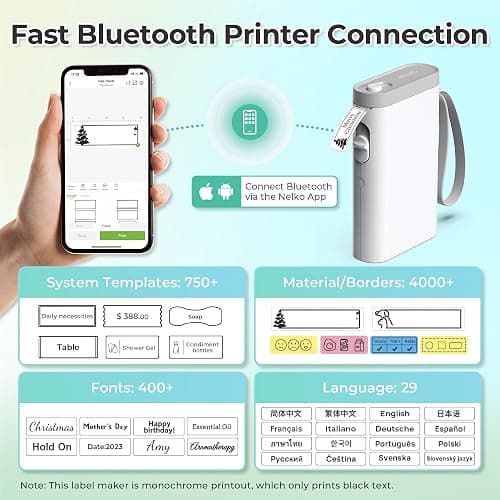 Nelko Label Maker Machine with Tape, P21 Bluetooth Label Printer, Wireless Mini Label Makers with Multiple Templates for School Office Home, White thumbnail 2