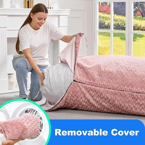 Hobestluk 3 in 1 Bean Bag Chair Giant Bean Bag Chairs for Adults with Chevron Plush Fur Cover Convertible Bean Bag Floor Cushion with Machine Washable Cover for Living Room (Chevron Plush Pink) thumbnail 6