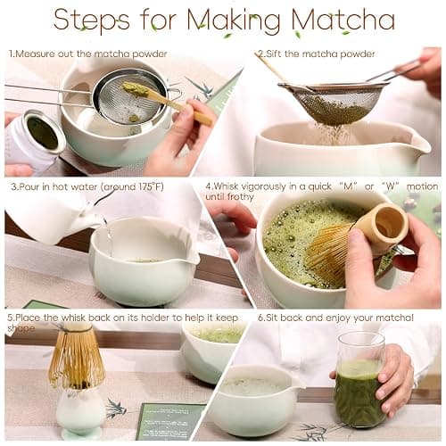 HUSHHAVN Matcha Whisk Set, Ceramic Matcha Set Includes Bowl & Holder, Bamboo Whisk (Chasen), Scoop, Spoon and Sifter, 6PCS Matcha Kit Covers Everything Needed for Making Matcha (Green) thumbnail 6