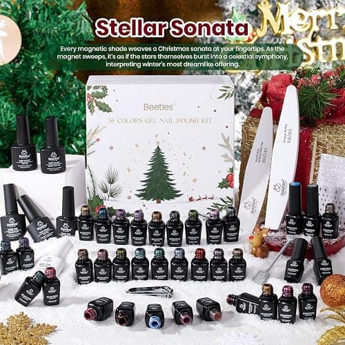 Beetles Stellar Sonata Cat Eye Gel Nail Polish Set - 36 Colors Christmas Gel Nail Kit Magnetic Red Green Purple Brown Burgundy Base Glossy Matte Top Coat Soak off UV Salon Nail Art Gift for Women thumbnail 2
