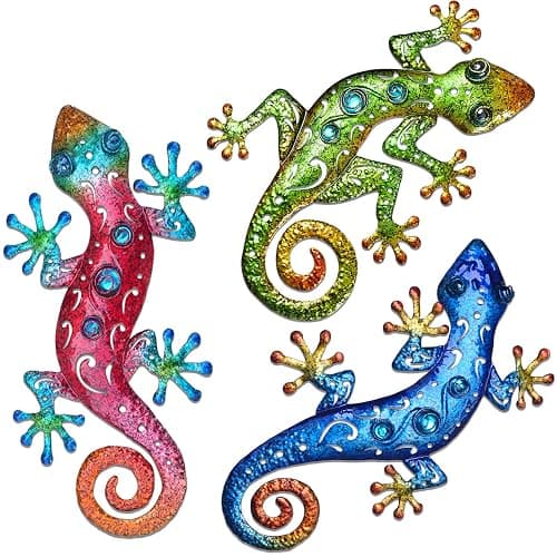 Tuokiuhn Metal Lizards Outdoor Decor Metal Gecko Wall Decoration Geico Lizard 13.5 * 8.5 Inch 3 Pack Set Suitable for Hanging in Yard Or Fence - Image 1