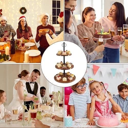 Limengya Cupcake Stand, 3 Tier Wood Cake Stands Rustic Cupcake Tower, Round Tiered Tray Stand for Dessert Table Display, Industrial Wooden Serving Stand Wedding, Graduation and Baby Shower thumbnail 7