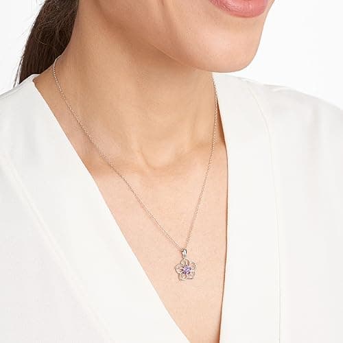 Amazon Collection Genuine or Created Gemstone Birthstone Flower Pendant Necklace with Chain in Sterling Silver, 18" thumbnail 3