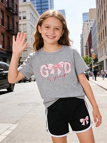 FJLSJSW Girls Clothes 2PCS Outfits Bow Letter t Shirt & Shorts Cute Summer Girls' Clothing Sets Teen Girl Clothes 7-14Y thumbnail 3