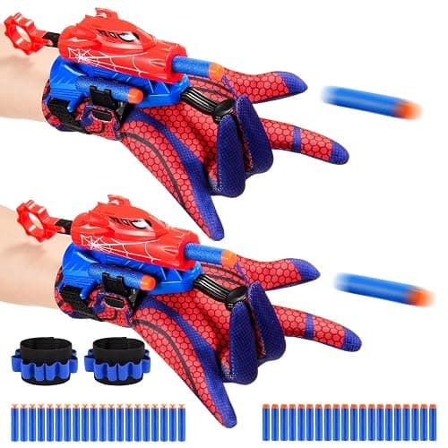 2 Sets Superhero Web Shooters for Kids Age 3-7,Adjustable Wrist Launcher Slinging Toy Set with 40 Darts,Ideal Birthday for Boys & Girls Imaginative Role-Play Costume Accessory - Image 1