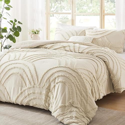 ENJOHOS Full Boho Comforter Set for College Girls - 3 Pieces Beige Tufted Rainbow Comforter, Lightweight Soft Microfiber Bedding with 2 Pillowcase for All Season thumbnail 3