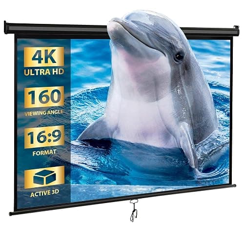 SUPER DEAL 80'' 16:9 HD Projection Screen Foldable Anti-Crease Portable Projector Movie Screen Manual Pull Down for Home Theater Presentation Education Outdoor Indoor Public Display, Black - Image 1