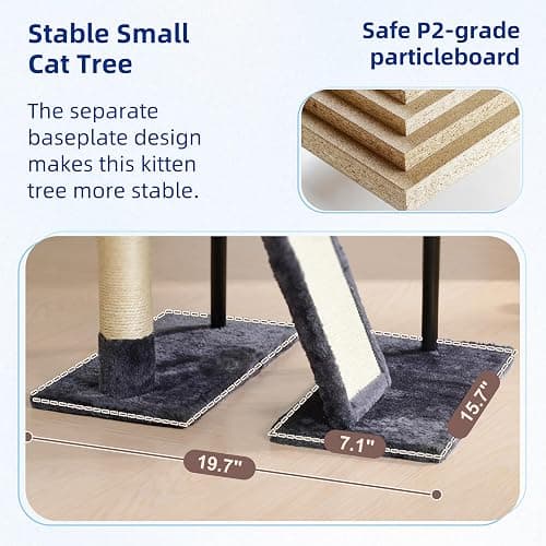 Gitelsnour Cat Tree for Indoor Cats, Cat Tower with Scratching Post for Small Cats and Kittens, Cat House with Removable Top Platform and Fluffy Balls, Hanging Cat Basket, Smoky Gray GCT006SG thumbnail 4