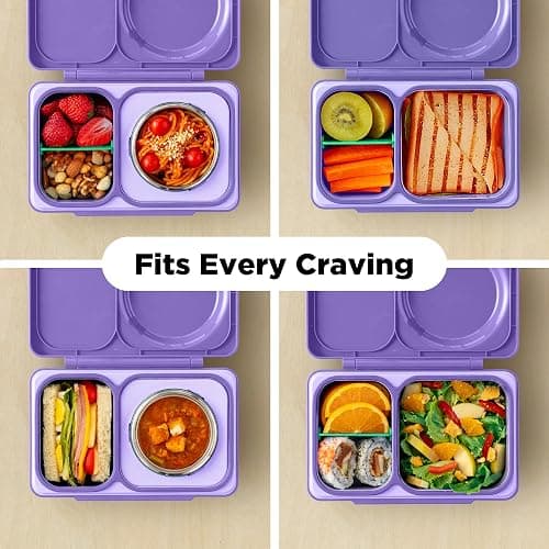 Omie OmieBox UP bento Box for Kids | Insulated Lunch Box | Leak Proof Vacuum Insulated Thermal Food jar | Cooler ice Pack | 2 Compartments (Galaxy Purple) thumbnail 9