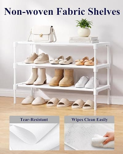 Kitsure Shoe Rack - Non-Woven Shoe Rack Shelf, Shoe Organizer for Closet, Entryway, Garage & Corridor, Stackable Shoe Shelves, 27.5" Wide - 3 Tier, White | Shoe Organizer for Closet, Entryway, Garage, Stackable Shoe Shelves, college dorm&apartment essentials thumbnail 5