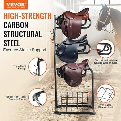VEVOR Freestanding Saddle Stand, 30 x 30 x 68.5 in, 3 Tiers Saddle Rack, Heavy Duty Saddle Blanket Holder with Removable & Rotating Tiers, English & Western Saddle Rack for Tack Room Organization thumbnail 2