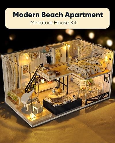 DIY Miniature House Kit, DIY Home Kit for Adults to Build, Modern Dollhouse Kit with Dust Proof & LED, Mayberry Street Miniatures, Ideal Gifts for Birthday,Valentine Christmas(Satisfied Apartment) - Satisfied Apartment thumbnail 4