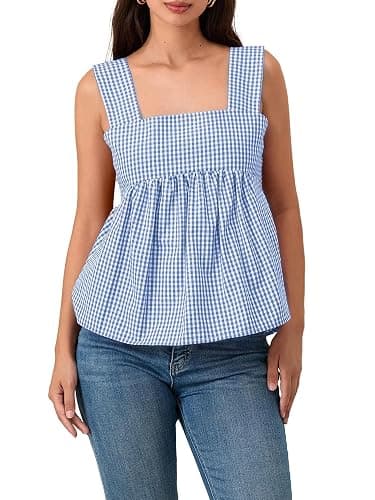 Amiblvowa Women Gingham Peplum Tank Square Neck Babydoll Tops Y2K Cute Bow Tie Back Sleeveless Vest Shirt Going Out Top thumbnail 6
